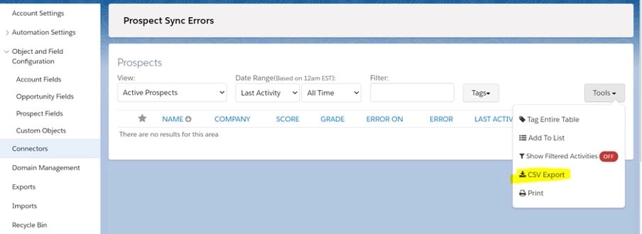 pardot to bigquery: prospect sync errors